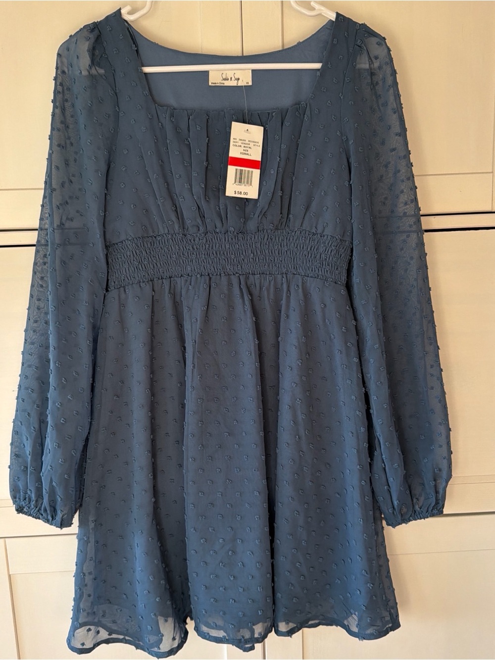 Dry Goods Blue Mini Dress with Smocked Waist